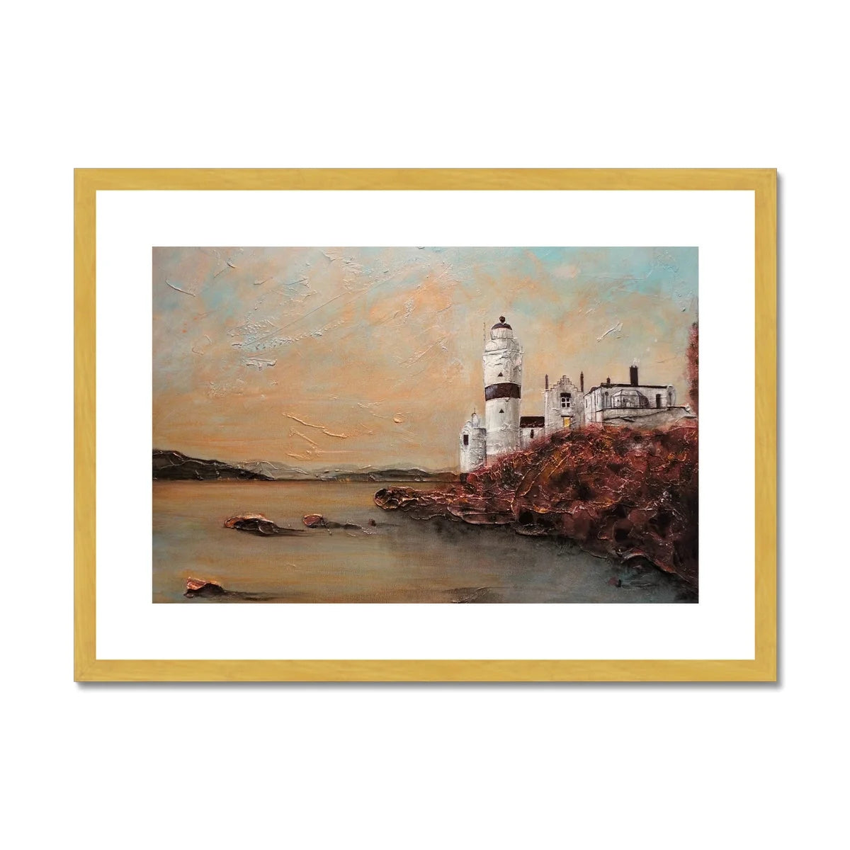 Cloch Lighthouse Dawn Antique Framed & Mounted Print - River Clyde Art Gallery Scotland Worldwide Shipping Scottish Artist Fine Prints