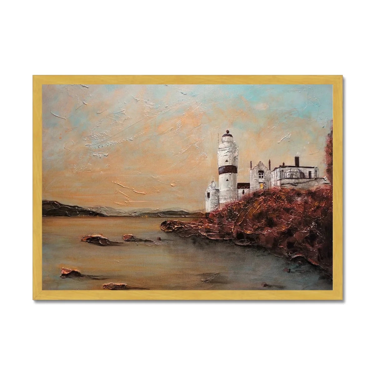 Cloch Lighthouse Dawn Antique Framed Print - River Clyde Art Gallery Scotland Worldwide Shipping Scottish Artist Fine Prints and Paintings