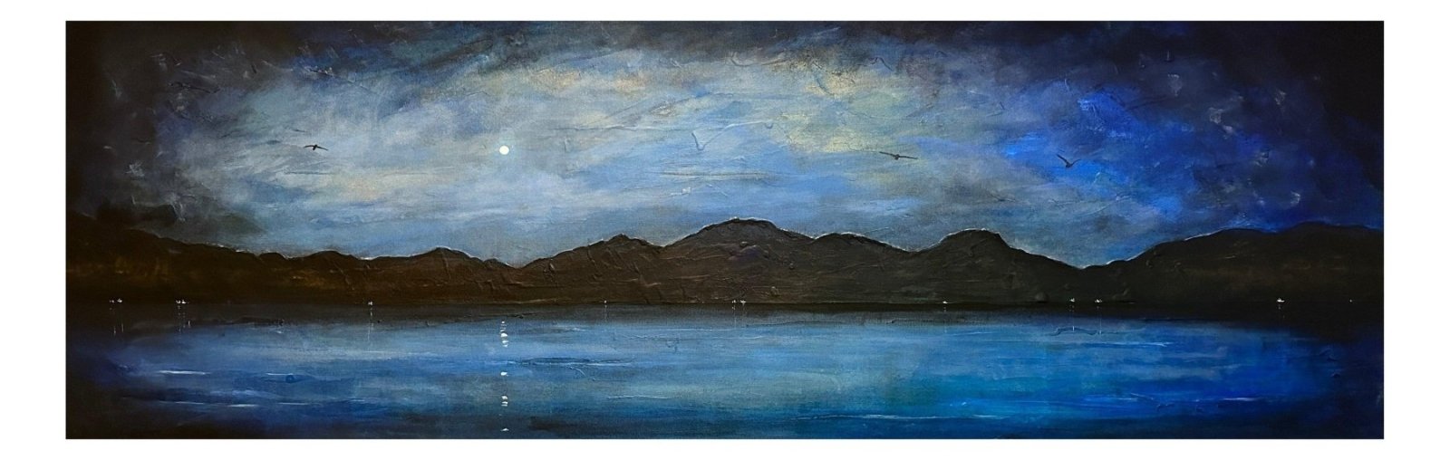 Clyde Night Closure-Panoramic Prints-River Clyde Art Gallery-Paintings, Prints, Homeware, Art Gifts From Scotland By Scottish Artist Kevin Hunter