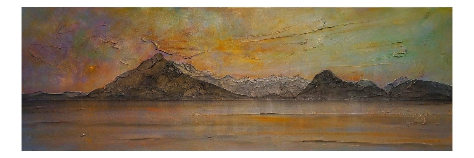 Cuillin Skye Dusk-Panoramic Prints-Skye Art Gallery-Paintings, Prints, Homeware, Art Gifts From Scotland By Scottish Artist Kevin Hunter