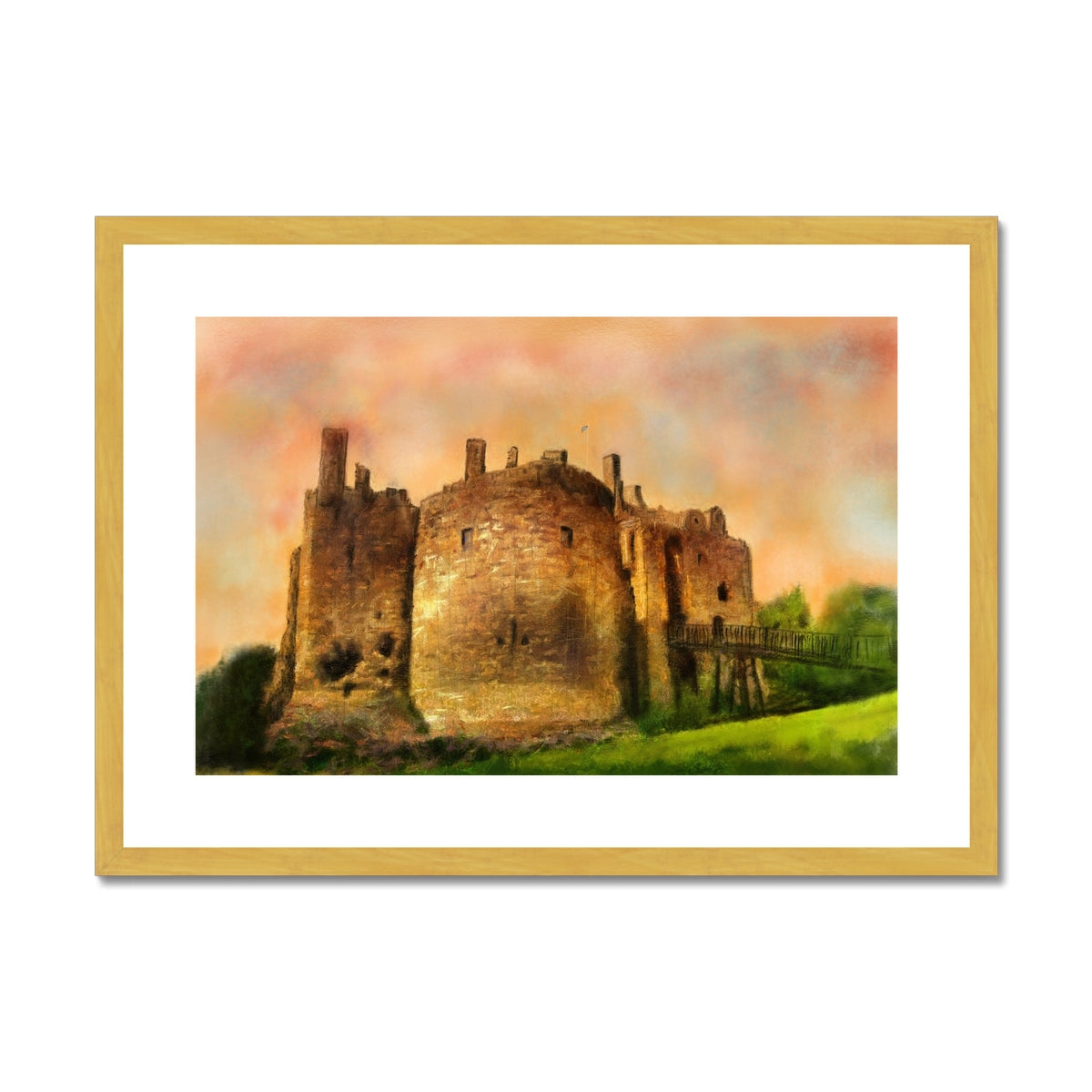 Dirleton Castle Dusk Painting | Antique Framed & Mounted Prints From Scotland