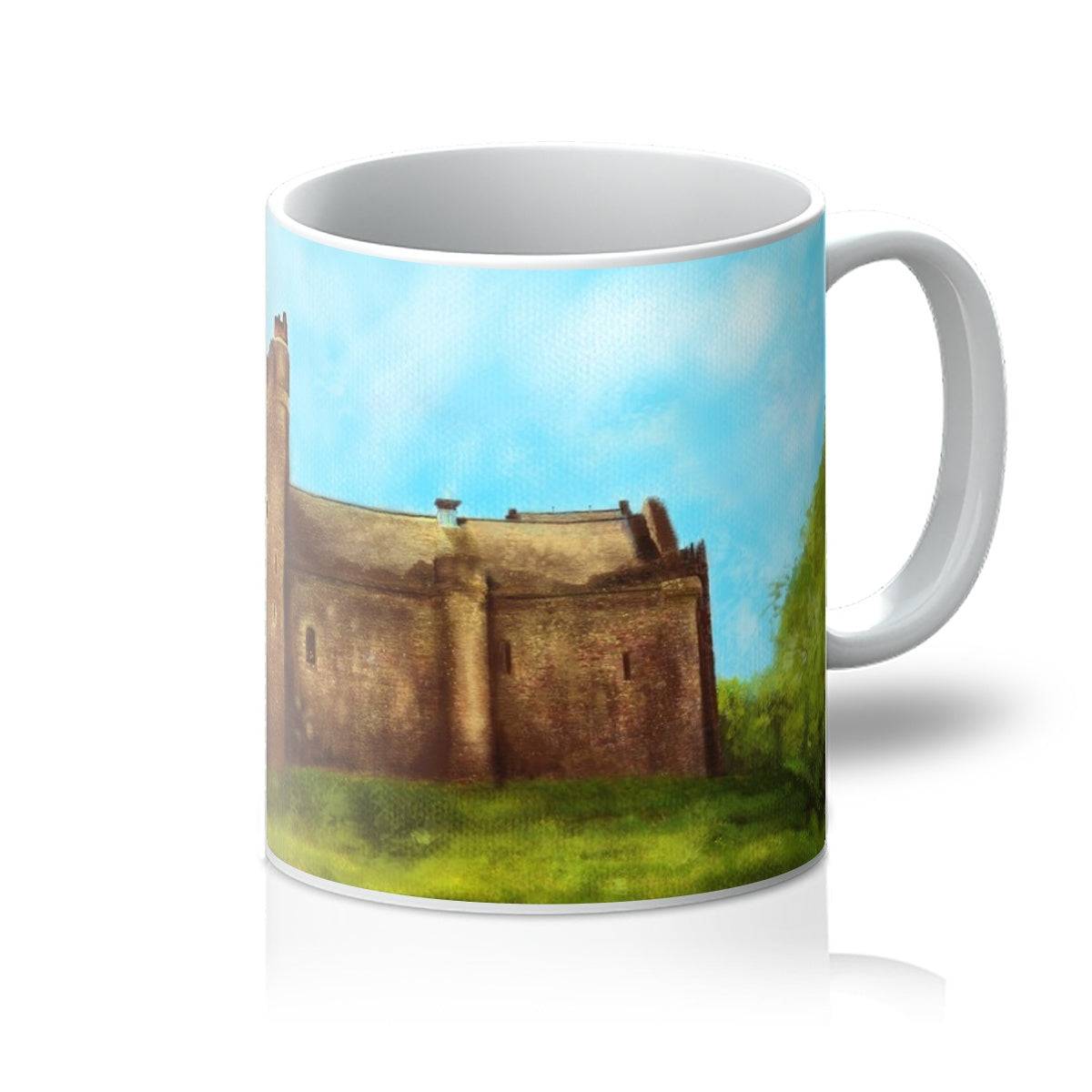 Doune Castle Art Gifts Mug-Mugs-Scottish Castles Art Gallery-11oz-White-Paintings, Prints, Homeware, Art Gifts From Scotland By Scottish Artist Kevin Hunter