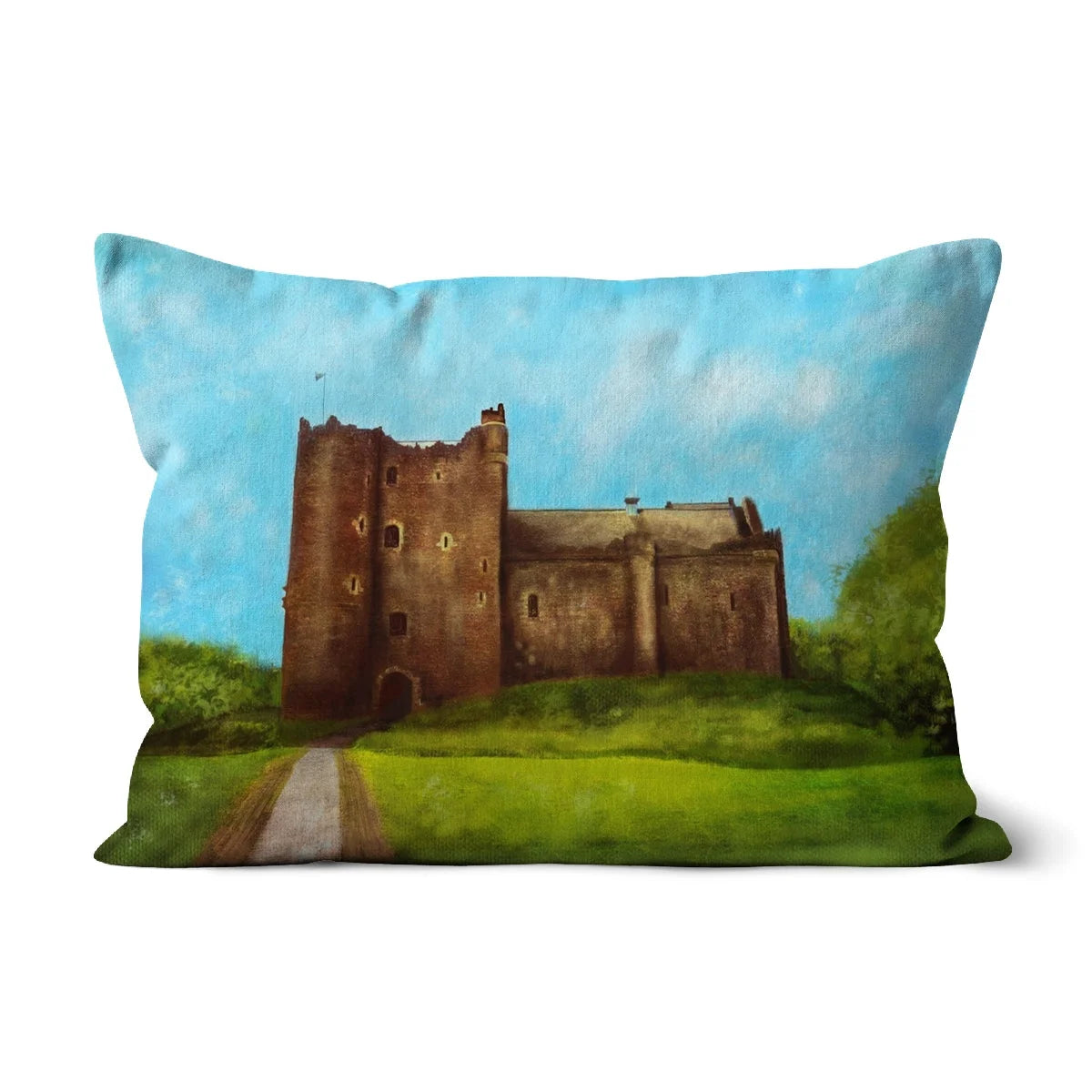 Doune Castle Cushion - Historic & Iconic Art Gallery Scotland Worldwide Shipping Throw Pillow Painted Scottish Castles Paintings and Fine