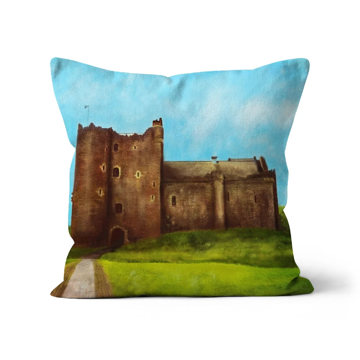 Doune Castle Cushion - Historic & Iconic Art Gallery Scotland Worldwide Shipping Throw Pillow Painted Scottish Castles Paintings and Fine
