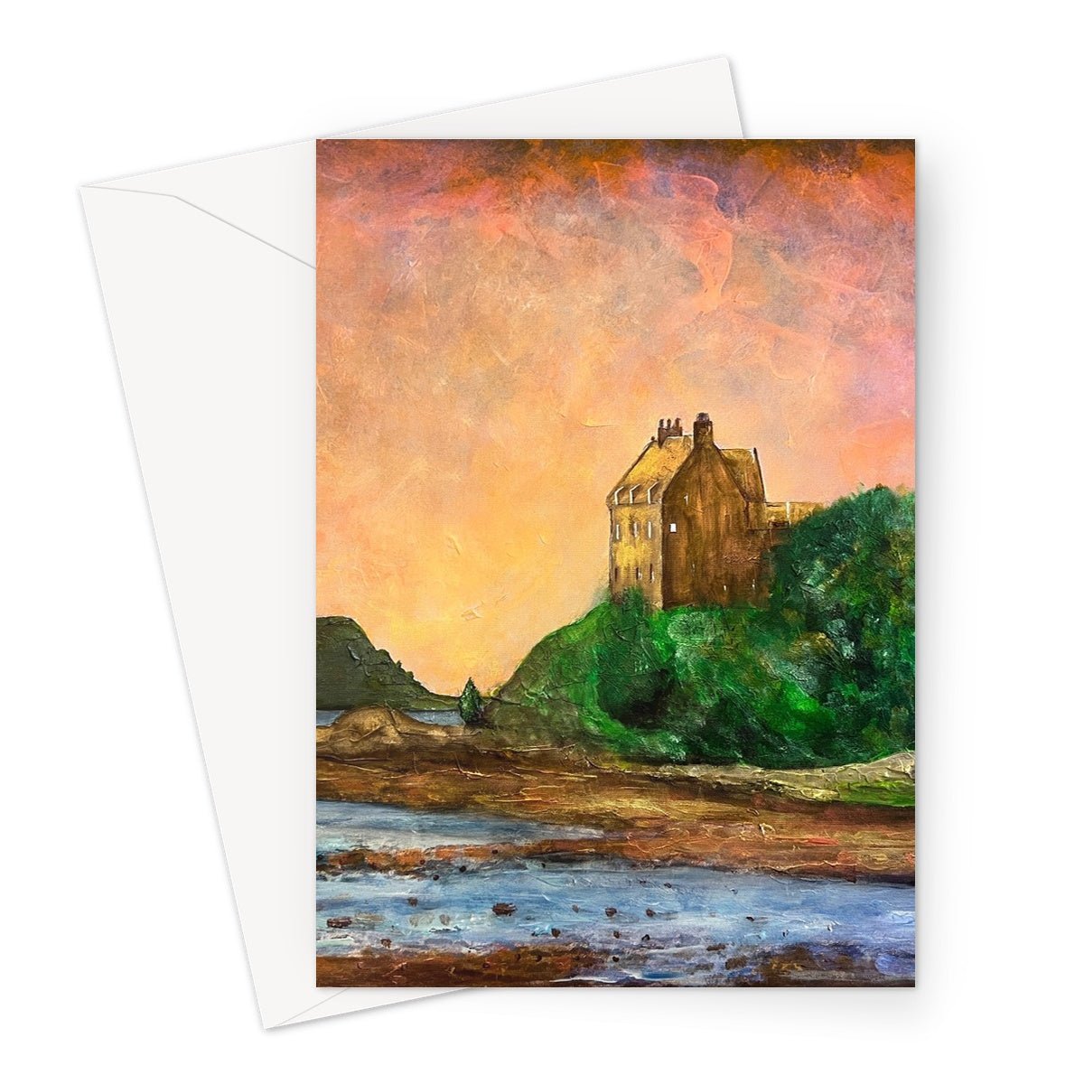 Duntrune Castle Art Gifts Greeting Card-Greetings Cards-Scottish Castles Art Gallery-A5 Portrait-1 Card-Paintings, Prints, Homeware, Art Gifts From Scotland By Scottish Artist Kevin Hunter