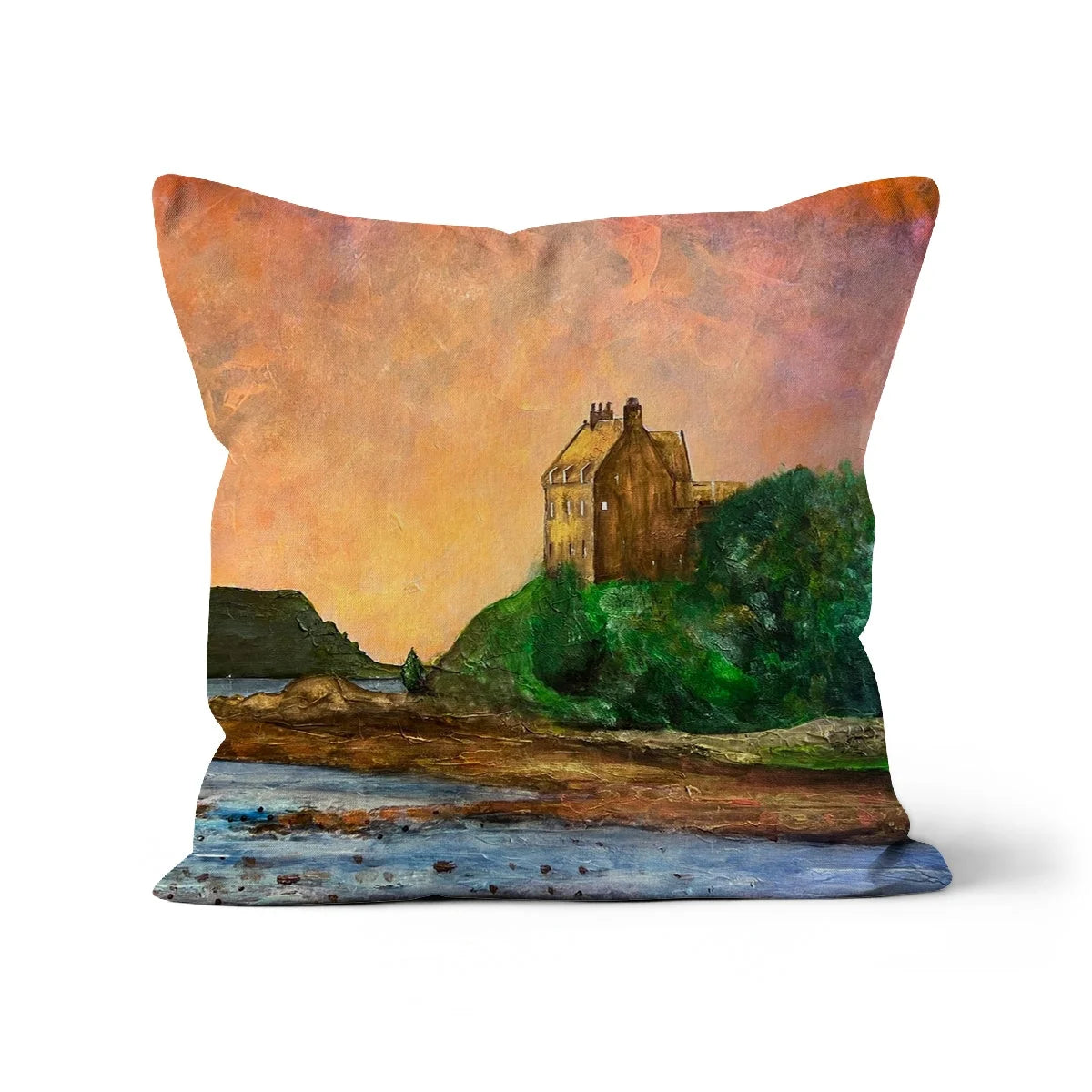 Duntrune Castle Cushion - Historic & Iconic Art Gallery Scotland Worldwide Shipping Decorative Throw Pillow Scottish Castles Paintings