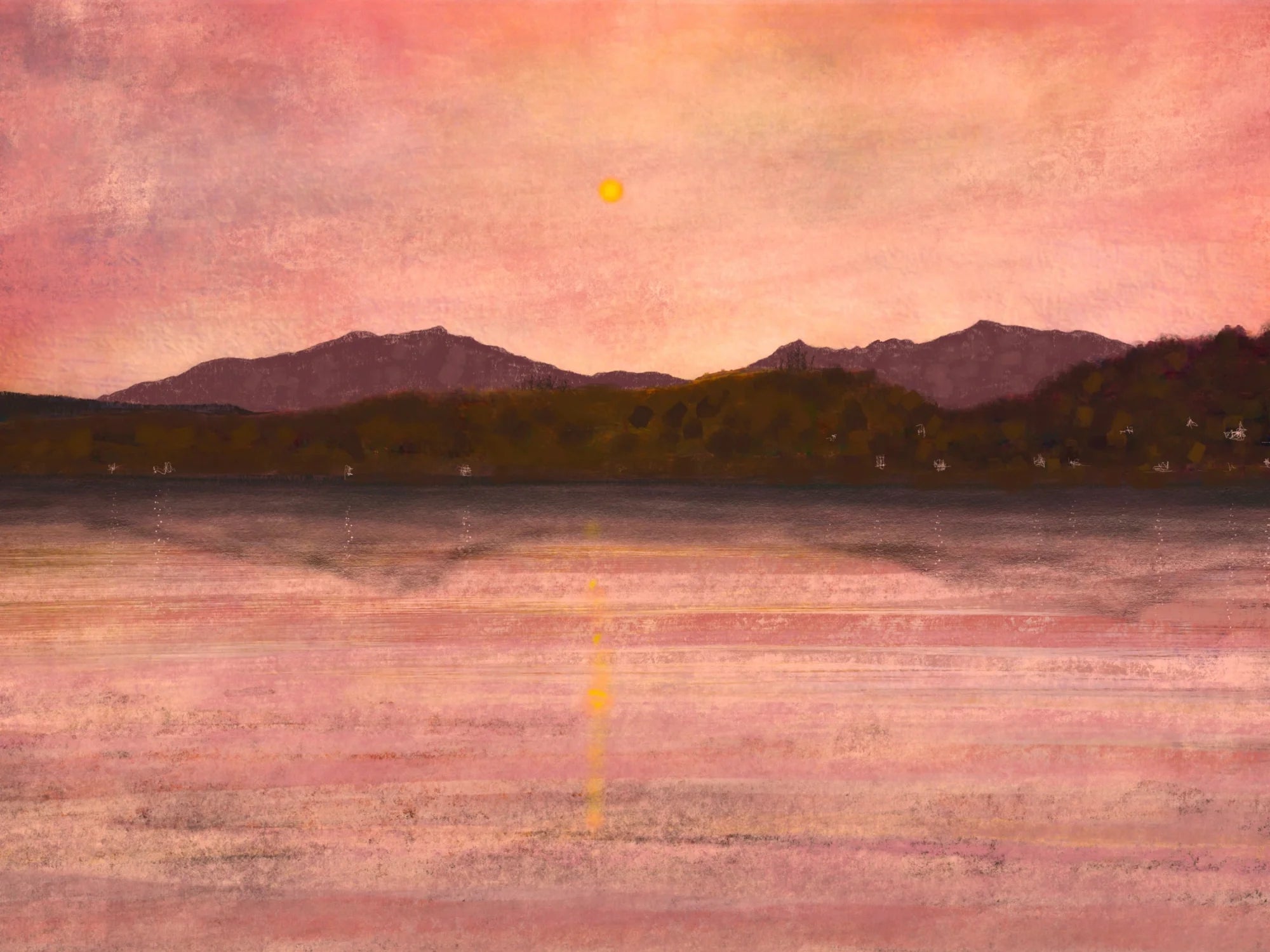 Dusk Over Arran and Bute - Art Gallery Scotland Worldwide Shipping Sunset Water Mountains Kevin Hunter Portfolio Giclee Prints