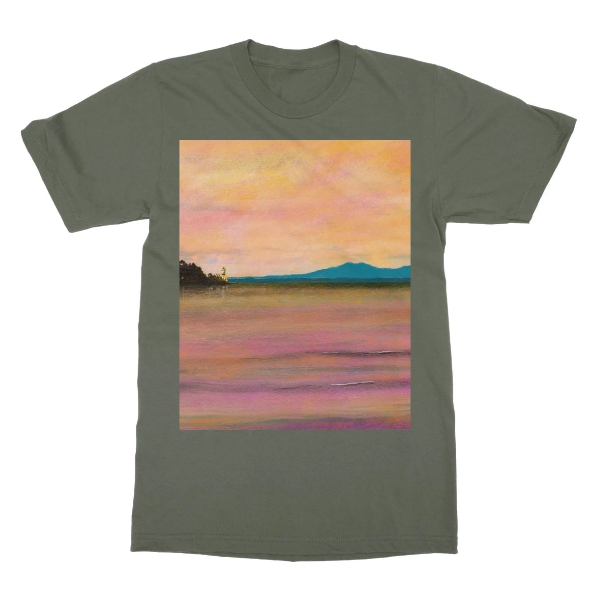Dusk Over Arran & the Cloch Softstyle T-shirt - River Clyde Art Gallery Scotland Worldwide Shipping Paintings | Prints | Gifts