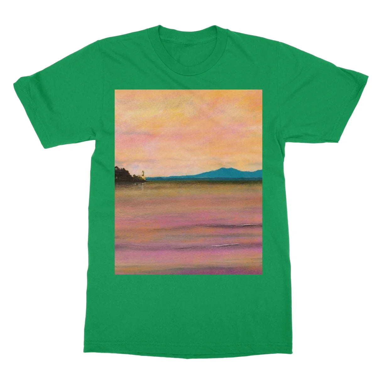 Dusk Over Arran & the Cloch Softstyle T-shirt - River Clyde Art Gallery Scotland Worldwide Shipping Paintings | Prints | Gifts