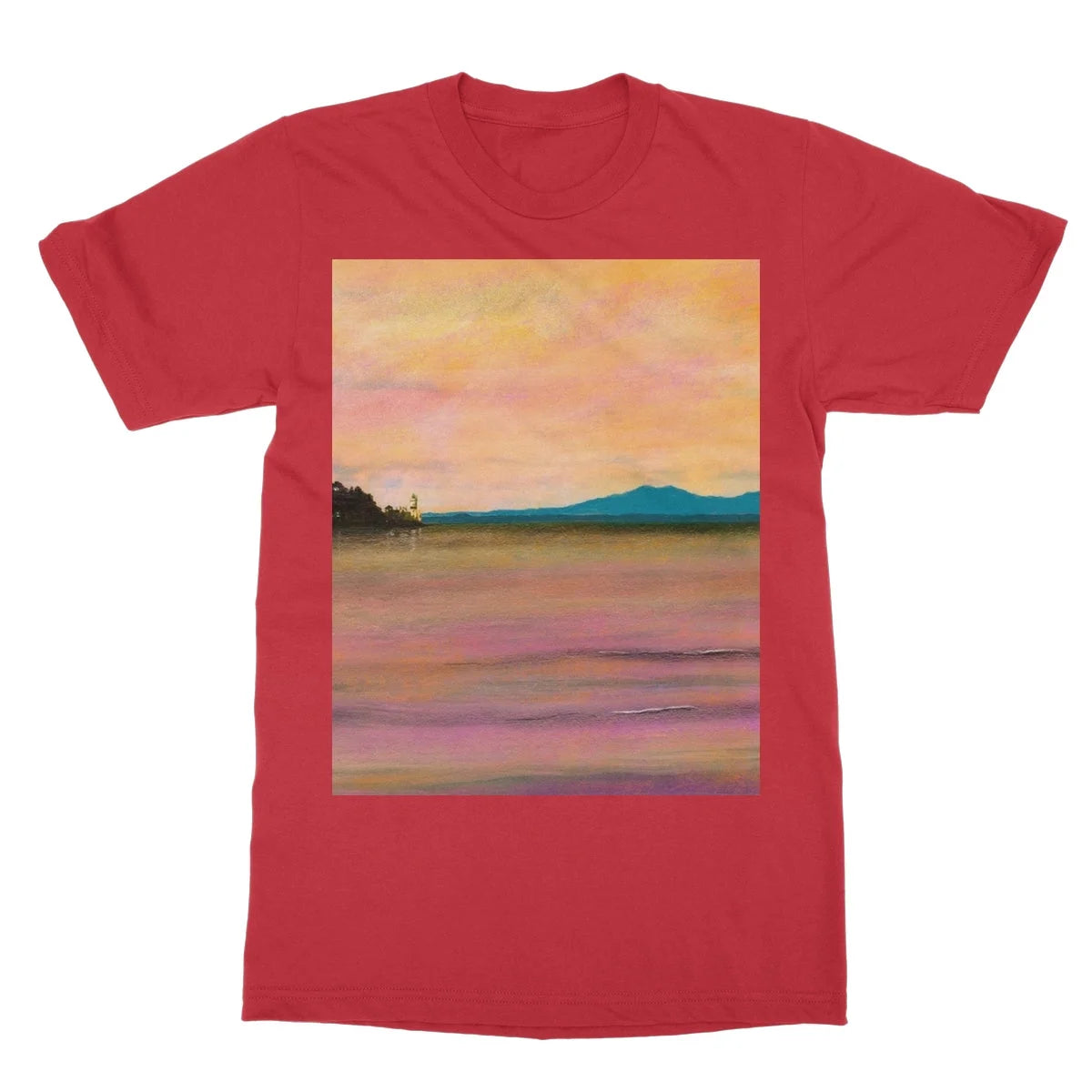 Dusk Over Arran & the Cloch Softstyle T-shirt - River Clyde Art Gallery Scotland Worldwide Shipping Paintings | Prints | Gifts