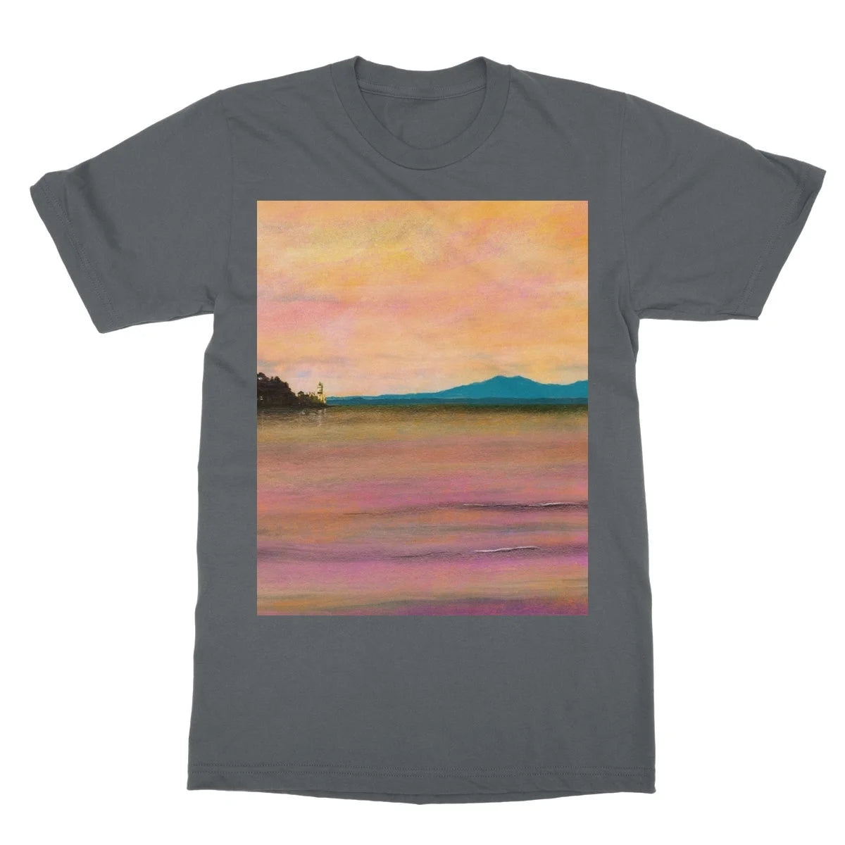 Dusk Over Arran & the Cloch Softstyle T-shirt - River Clyde Art Gallery Scotland Worldwide Shipping Paintings | Prints | Gifts