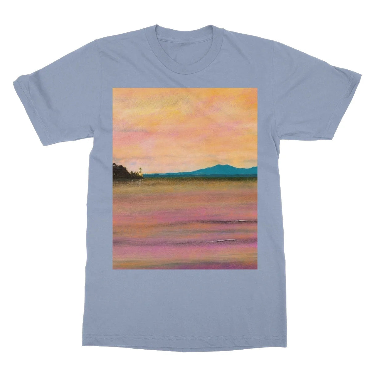 Dusk Over Arran & the Cloch Softstyle T-shirt - River Clyde Art Gallery Scotland Worldwide Shipping Paintings | Prints | Gifts
