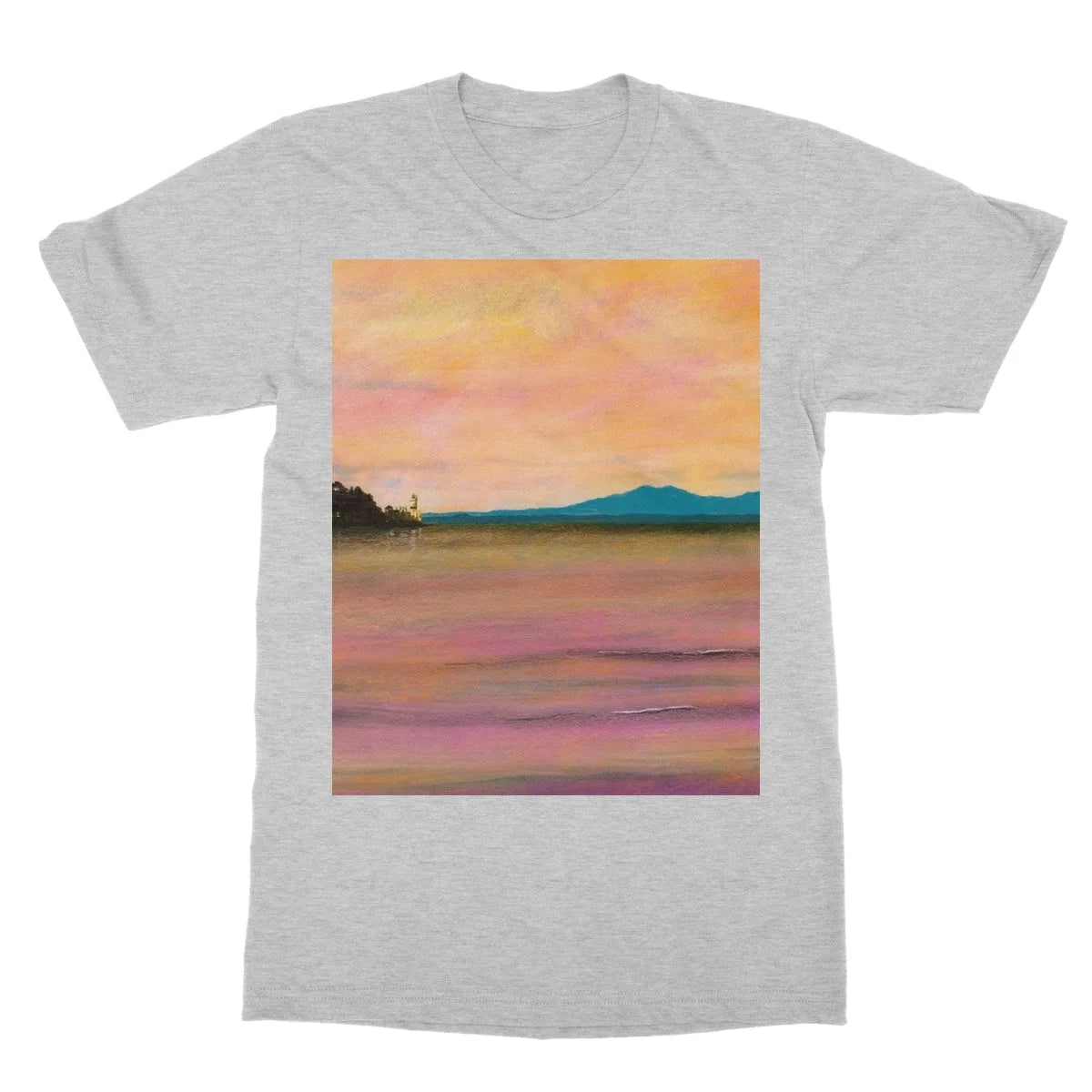 Dusk Over Arran & the Cloch Softstyle T-shirt - River Clyde Art Gallery Scotland Worldwide Shipping Paintings | Prints | Gifts
