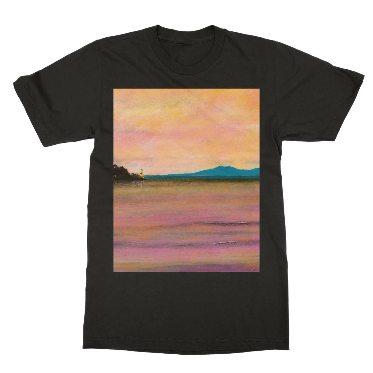 Dusk Over Arran & the Cloch Softstyle T-shirt - River Clyde Art Gallery Scotland Worldwide Shipping Paintings | Prints | Gifts