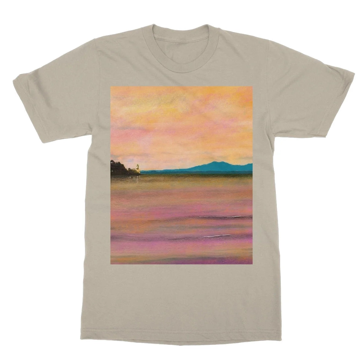 Dusk Over Arran & the Cloch Softstyle T-shirt - River Clyde Art Gallery Scotland Worldwide Shipping Paintings | Prints | Gifts