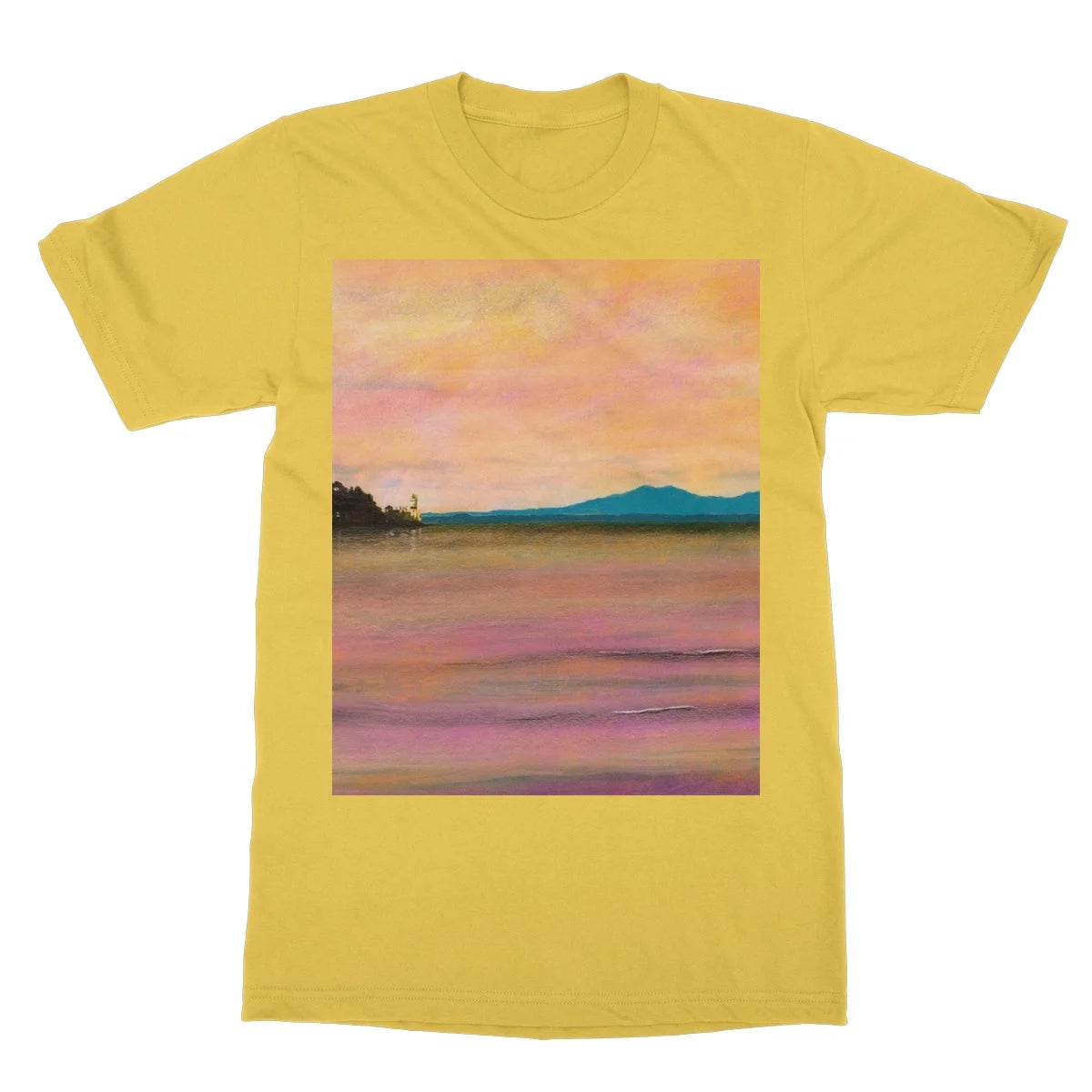 Dusk Over Arran & the Cloch Softstyle T-shirt - River Clyde Art Gallery Scotland Worldwide Shipping Paintings | Prints | Gifts