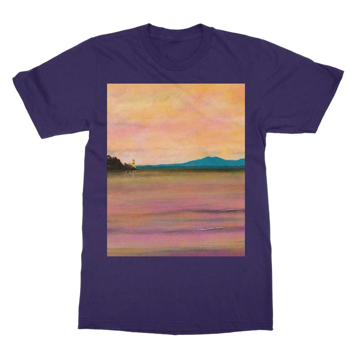 Dusk Over Arran & the Cloch Softstyle T-shirt - River Clyde Art Gallery Scotland Worldwide Shipping Paintings | Prints | Gifts