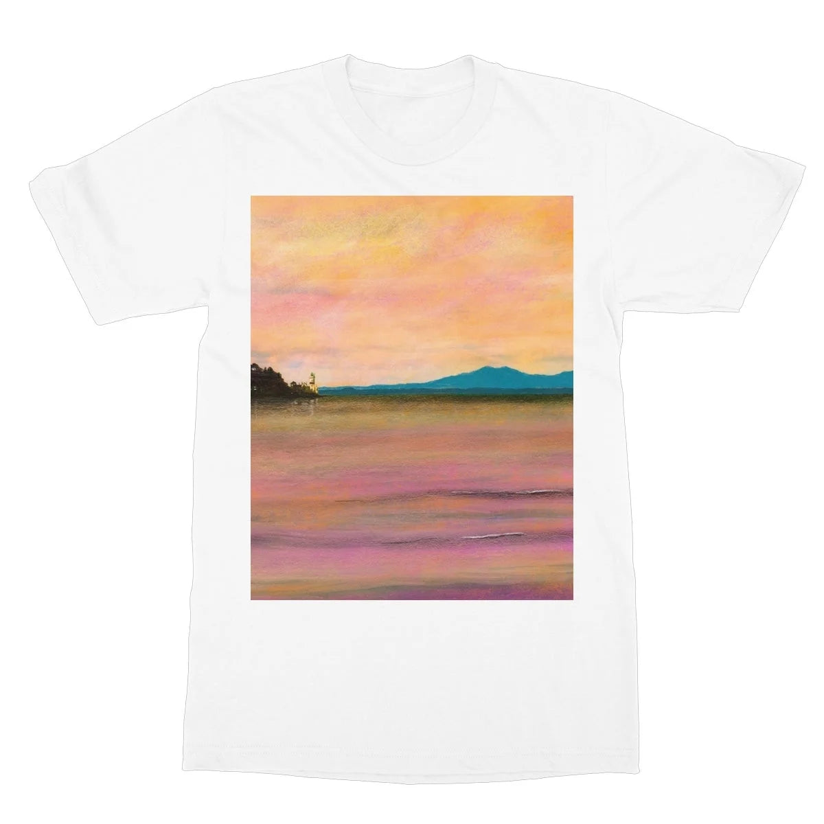 Dusk Over Arran & the Cloch Softstyle T-shirt - River Clyde Art Gallery Scotland Worldwide Shipping Paintings | Prints | Gifts