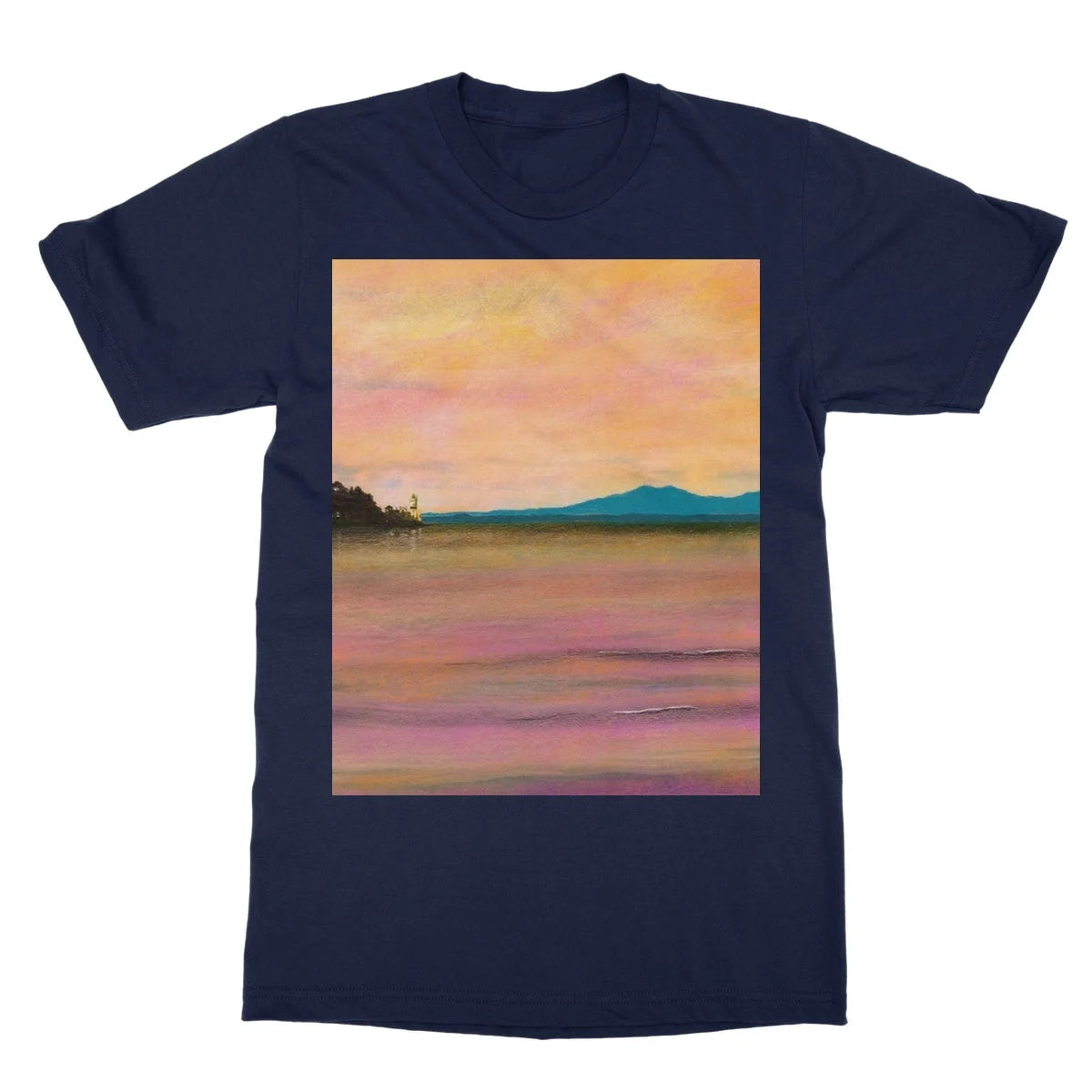Dusk Over Arran & the Cloch Softstyle T-shirt - River Clyde Art Gallery Scotland Worldwide Shipping Paintings | Prints | Gifts
