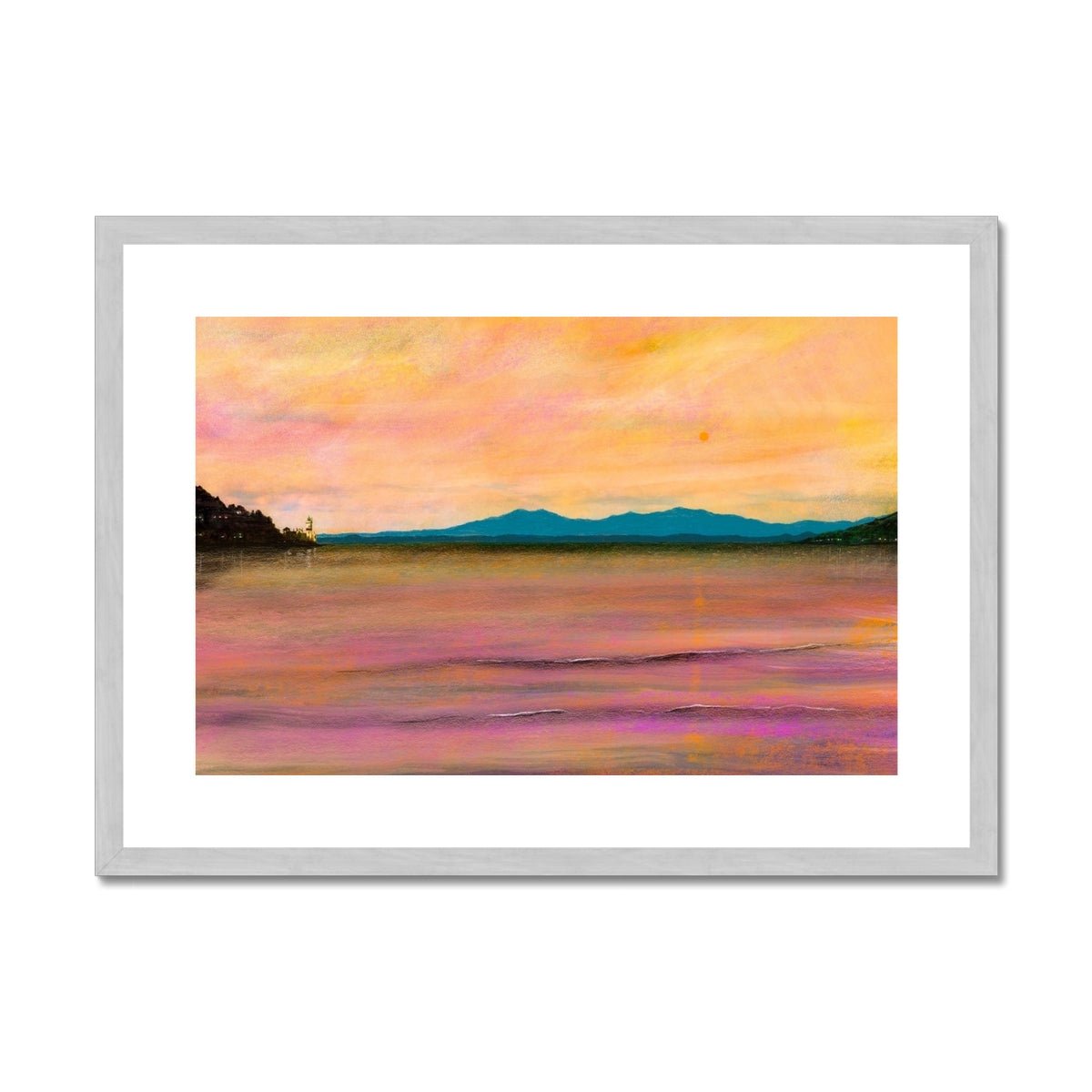 Dusk Over Arran & The Cloch Lighthouse Painting | Antique Framed & Mounted Prints From Scotland