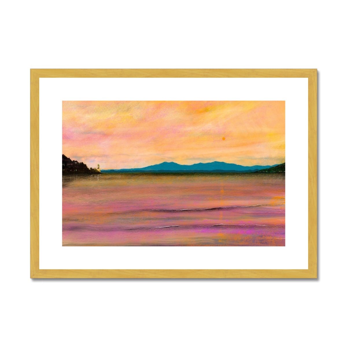 Dusk Over Arran & The Cloch Lighthouse Painting | Antique Framed & Mounted Prints From Scotland