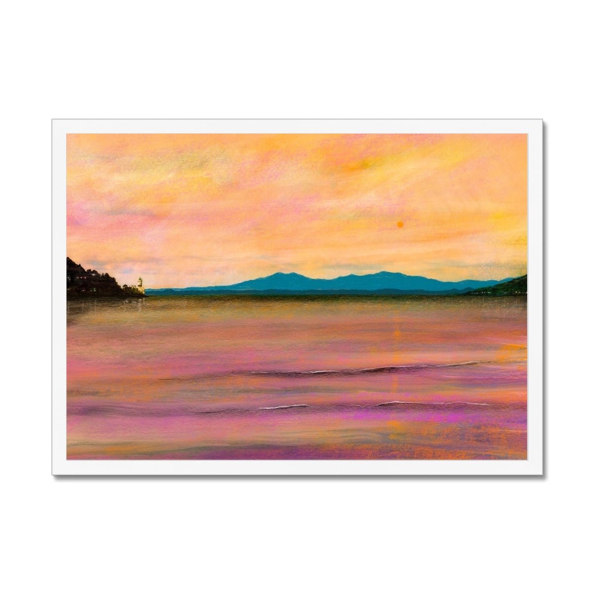 Dusk Over Arran & The Cloch Lighthouse Painting | Framed Prints From Scotland