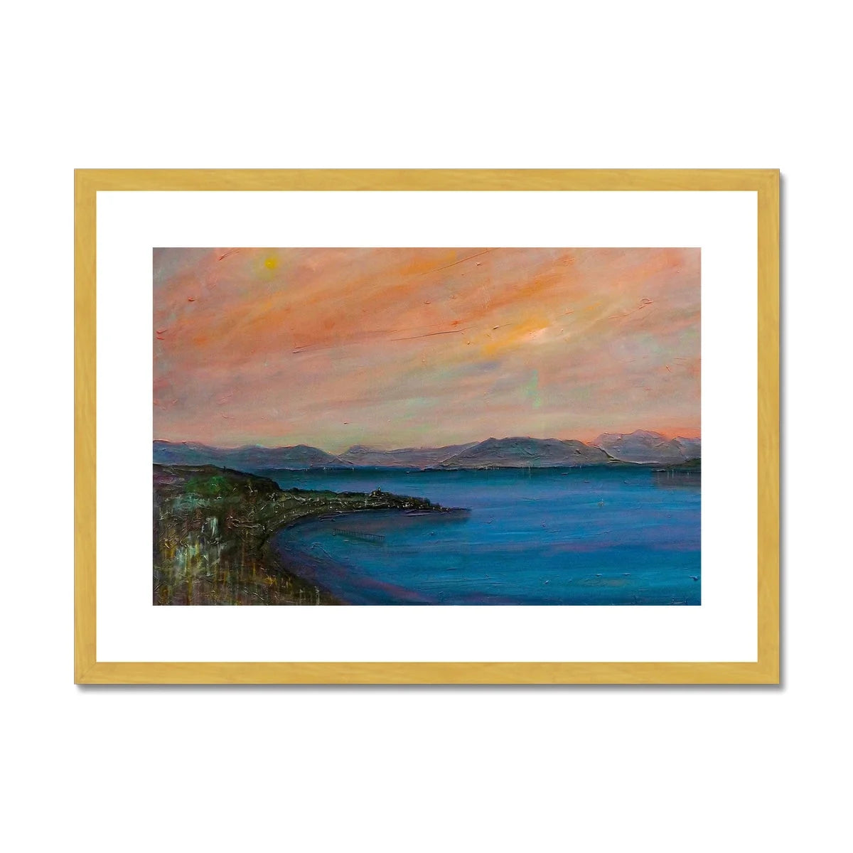Dusk Over Gourock Antique Framed & Mounted Print - River Clyde Art Gallery Scotland Worldwide Shipping Scottish Artist Fine Prints