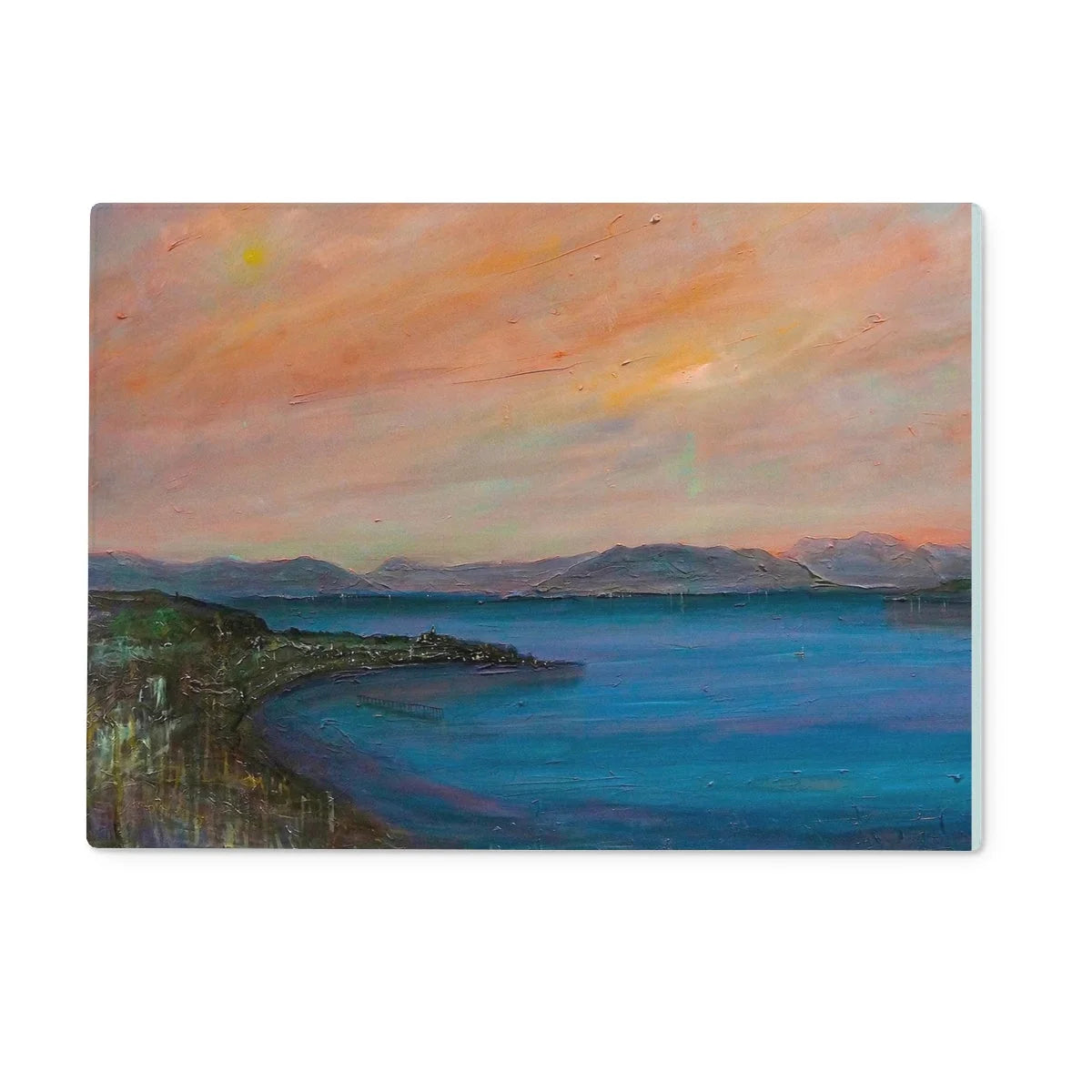 Dusk Over Gourock Glass Chopping Board - River Clyde Art Gallery Scotland Worldwide Shipping Scottish Prints