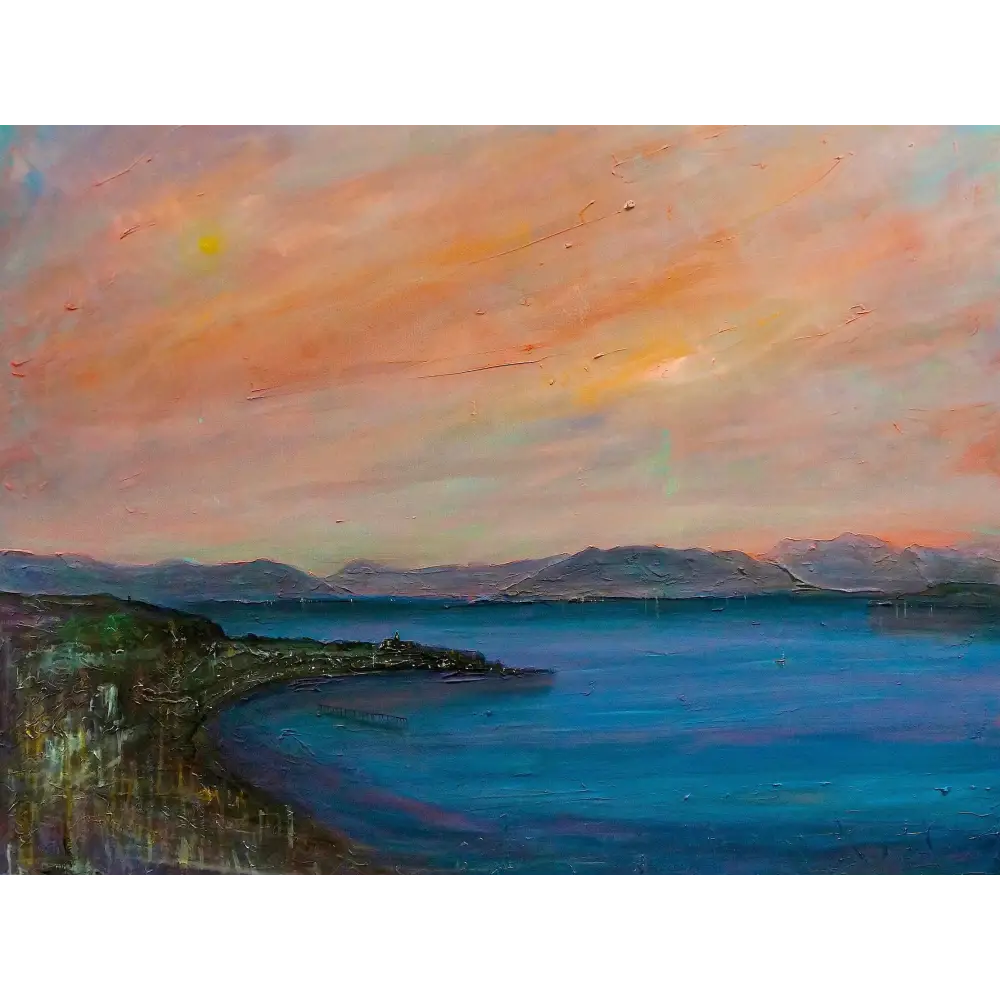 Dusk Over Gourock Wooden Art Block - Scottish - River Clyde Gallery Scotland