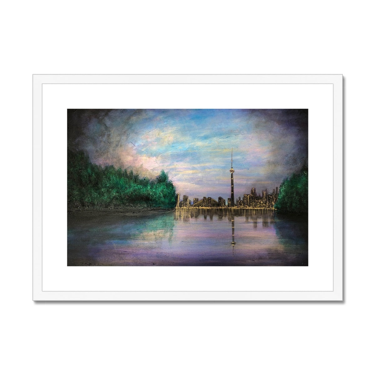 Toronto Last Light Painting | Framed & Mounted Prints From Scotland-Framed & Mounted Prints-World Art Gallery-A2 Landscape-White Frame-Paintings, Prints, Homeware, Art Gifts From Scotland By Scottish Artist Kevin Hunter