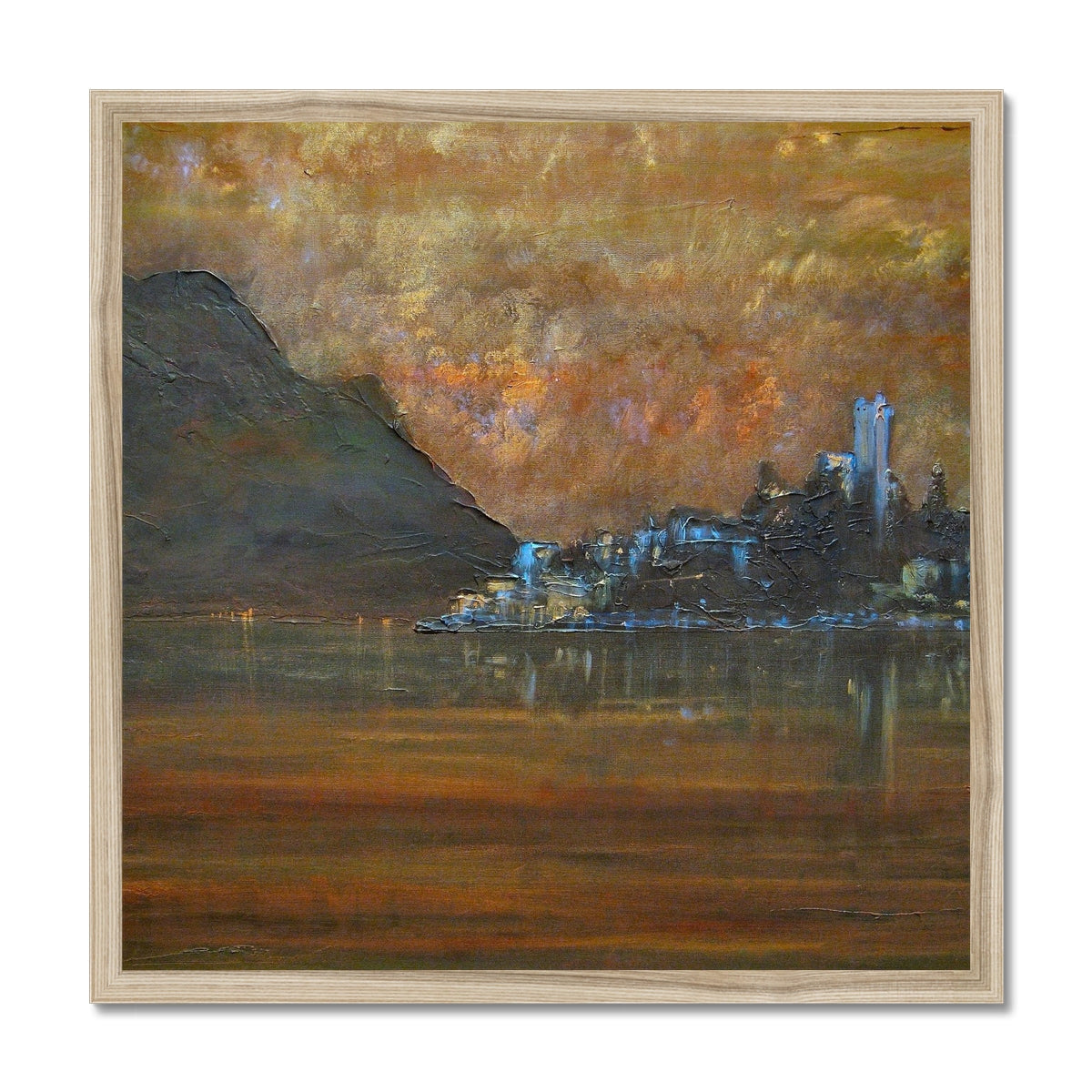 Lake Garda Dusk Italy Painting | Framed Prints From Scotland-Framed Prints-World Art Gallery-20"x20"-Natural Frame-Paintings, Prints, Homeware, Art Gifts From Scotland By Scottish Artist Kevin Hunter
