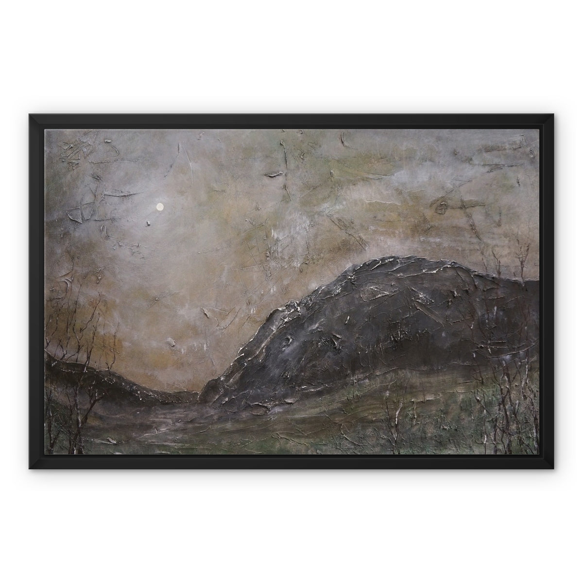 Glen Nevis Moonlight Painting | Framed Canvas-Floating Framed Canvas Prints-Scottish Lochs & Mountains Art Gallery-24"x18"-Black Frame-White Wrap-Paintings, Prints, Homeware, Art Gifts From Scotland By Scottish Artist Kevin Hunter