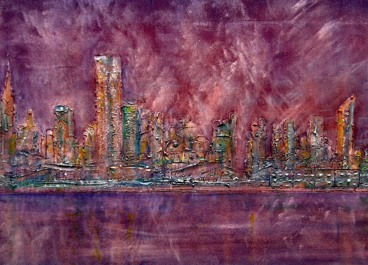 Textured cityscape painting from East Side Snow New York art prints, perfect for York art enthusiasts