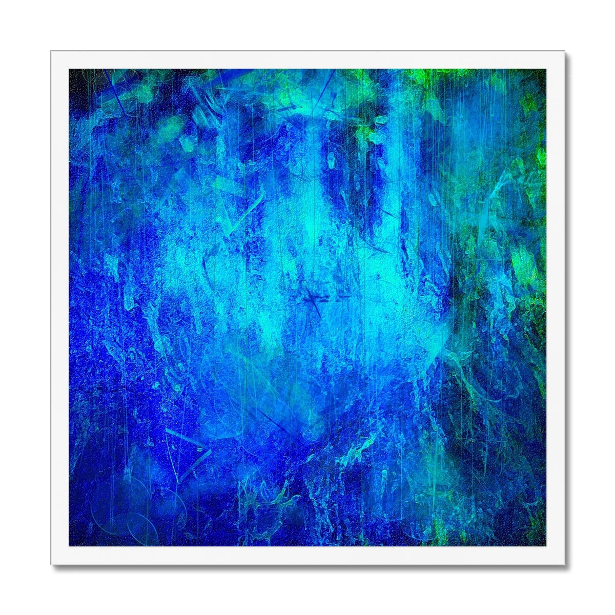 The Waterfall Abstract Painting | Framed Prints From Scotland-Framed Prints-Abstract & Impressionistic Art Gallery-20"x20"-White Frame-Paintings, Prints, Homeware, Art Gifts From Scotland By Scottish Artist Kevin Hunter