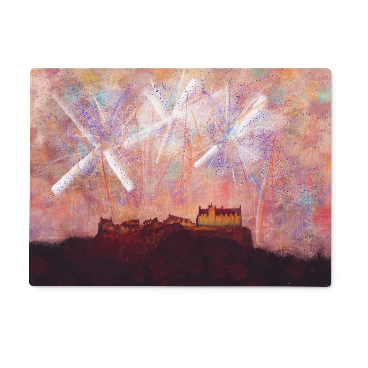 Edinburgh Castle Fireworks Art Gifts Glass Chopping Board