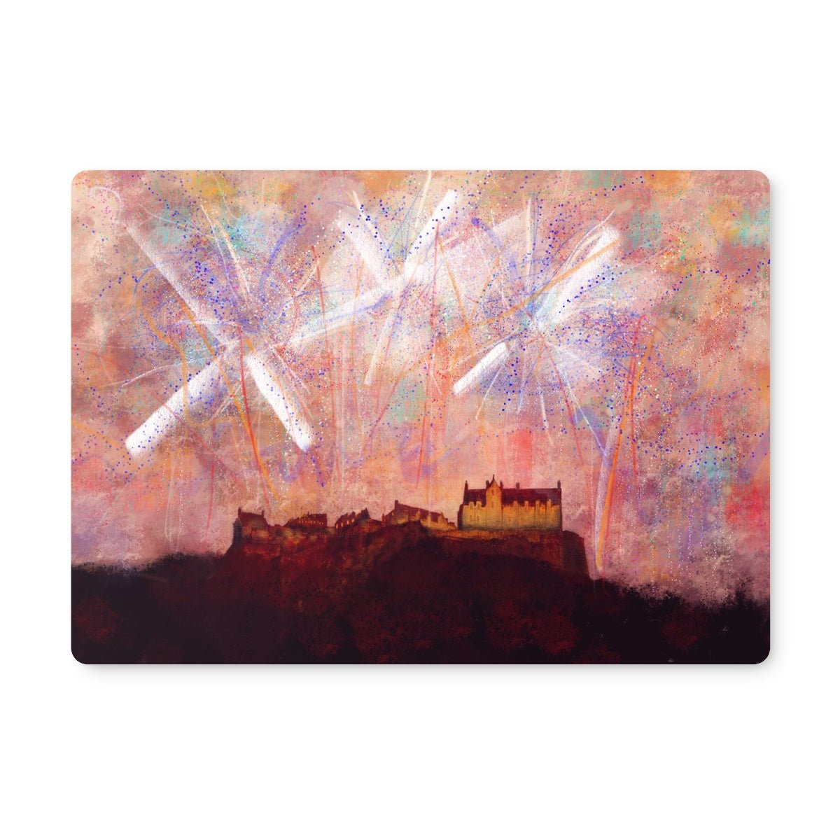 Edinburgh Castle Fireworks Art Gifts Placemat-Placemats-Edinburgh & Glasgow Art Gallery-2 Placemats-Paintings, Prints, Homeware, Art Gifts From Scotland By Scottish Artist Kevin Hunter