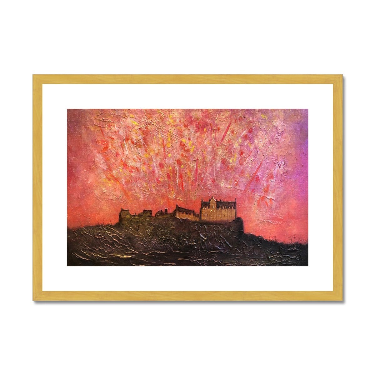 Edinburgh Castle Fireworks Painting | Antique Framed & Mounted Prints From Scotland