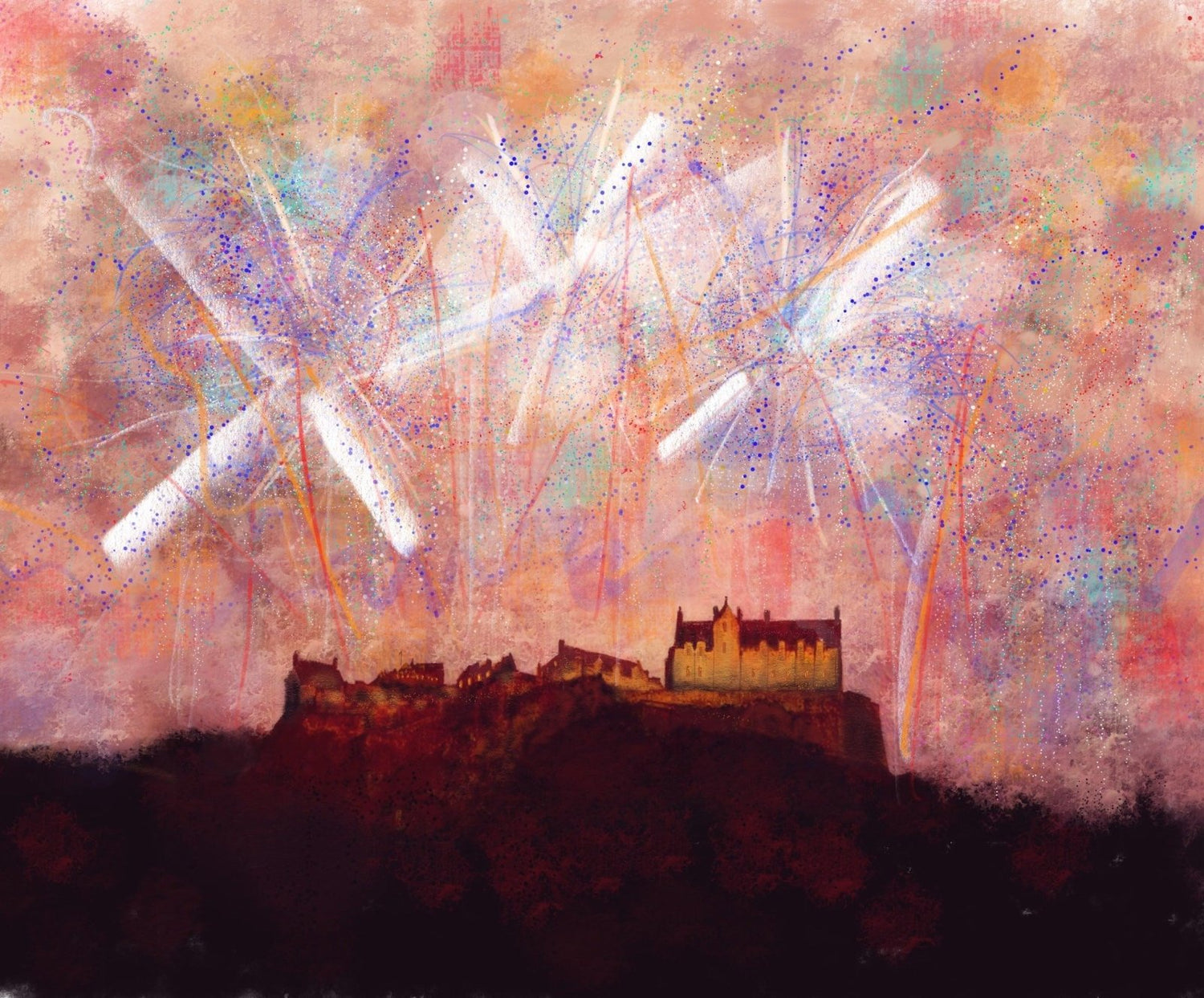 Edinburgh Castle Fireworks Painting Fine Art Prints