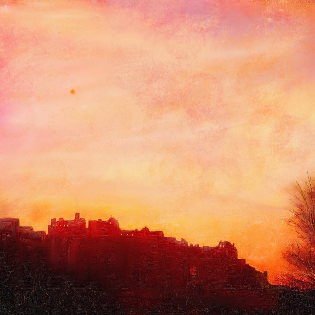 Edinburgh Castle Sunset Painting Fine Art Prints | An Artwork from Scotland by Scottish Artist Hunter