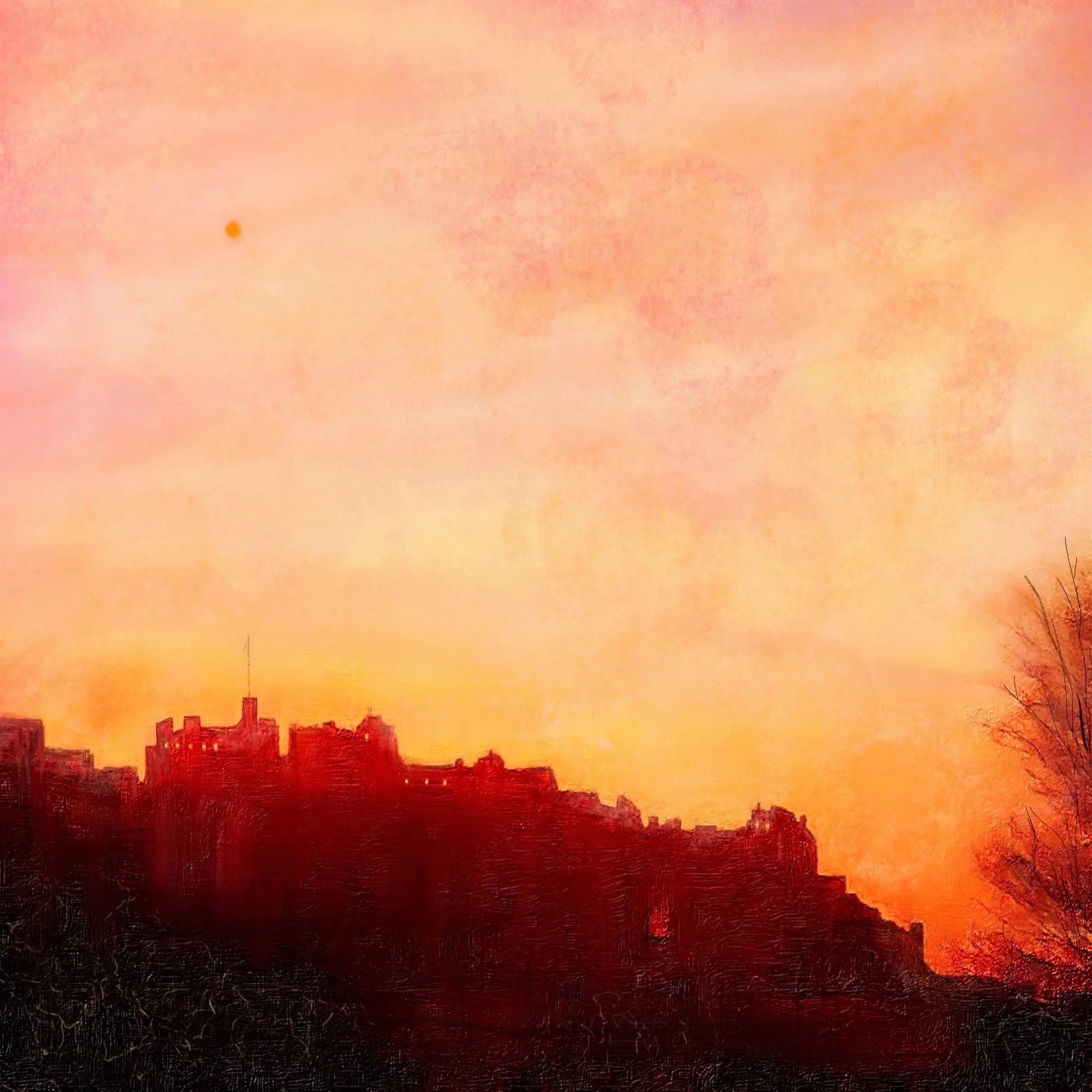 Edinburgh Castle Sunset | Scotland in your Pocket - & Glasgow Art Gallery Worldwide Shipping Vibrant Watercolor Painting Scottish Landscape