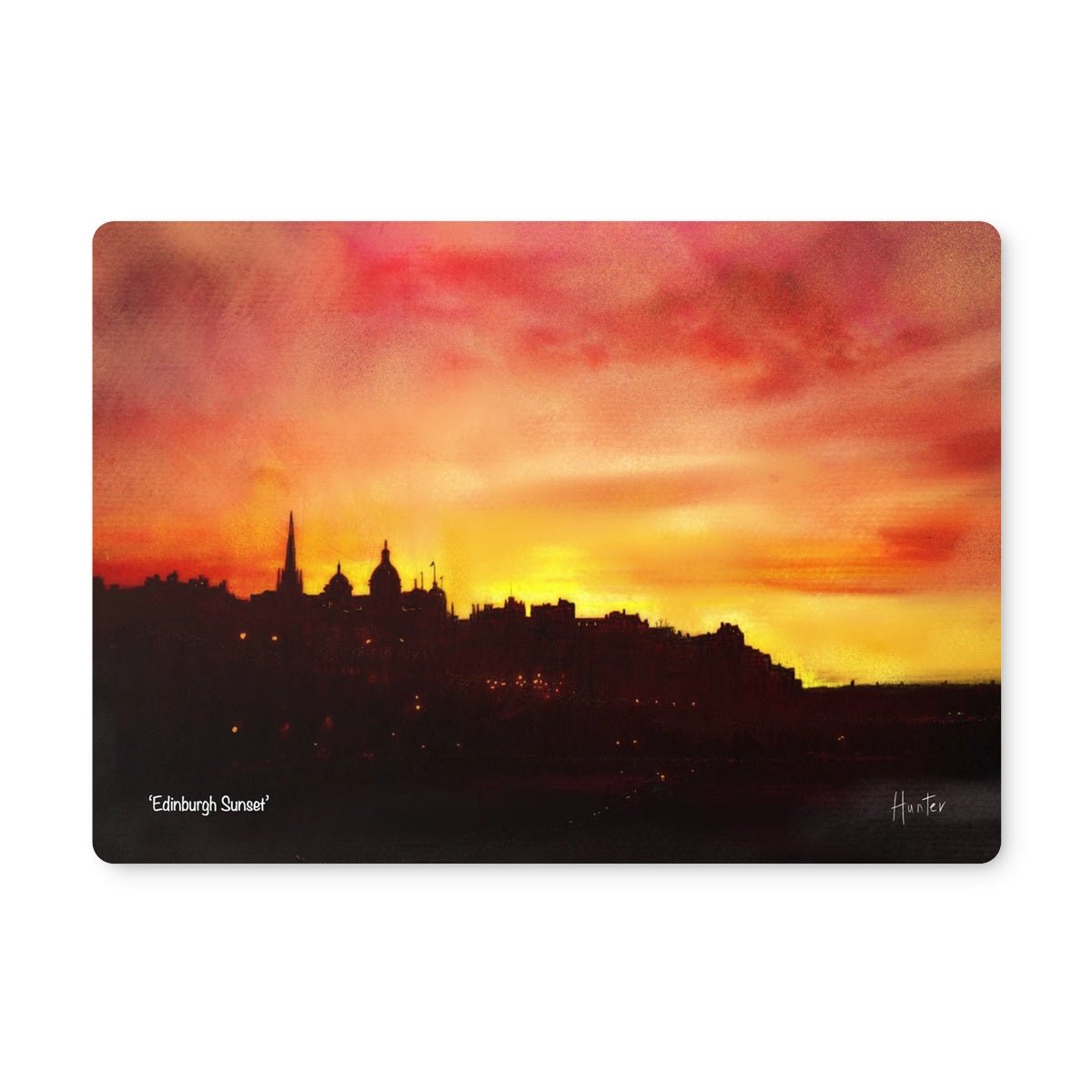 Edinburgh Sunset Art Gifts Placemat-Placemats-Edinburgh & Glasgow Art Gallery-2 Placemats-Paintings, Prints, Homeware, Art Gifts From Scotland By Scottish Artist Kevin Hunter