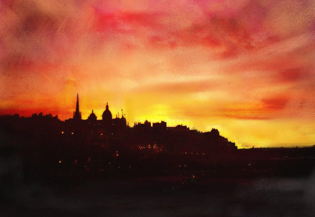 Edinburgh Sunset Painting Fine Art Prints