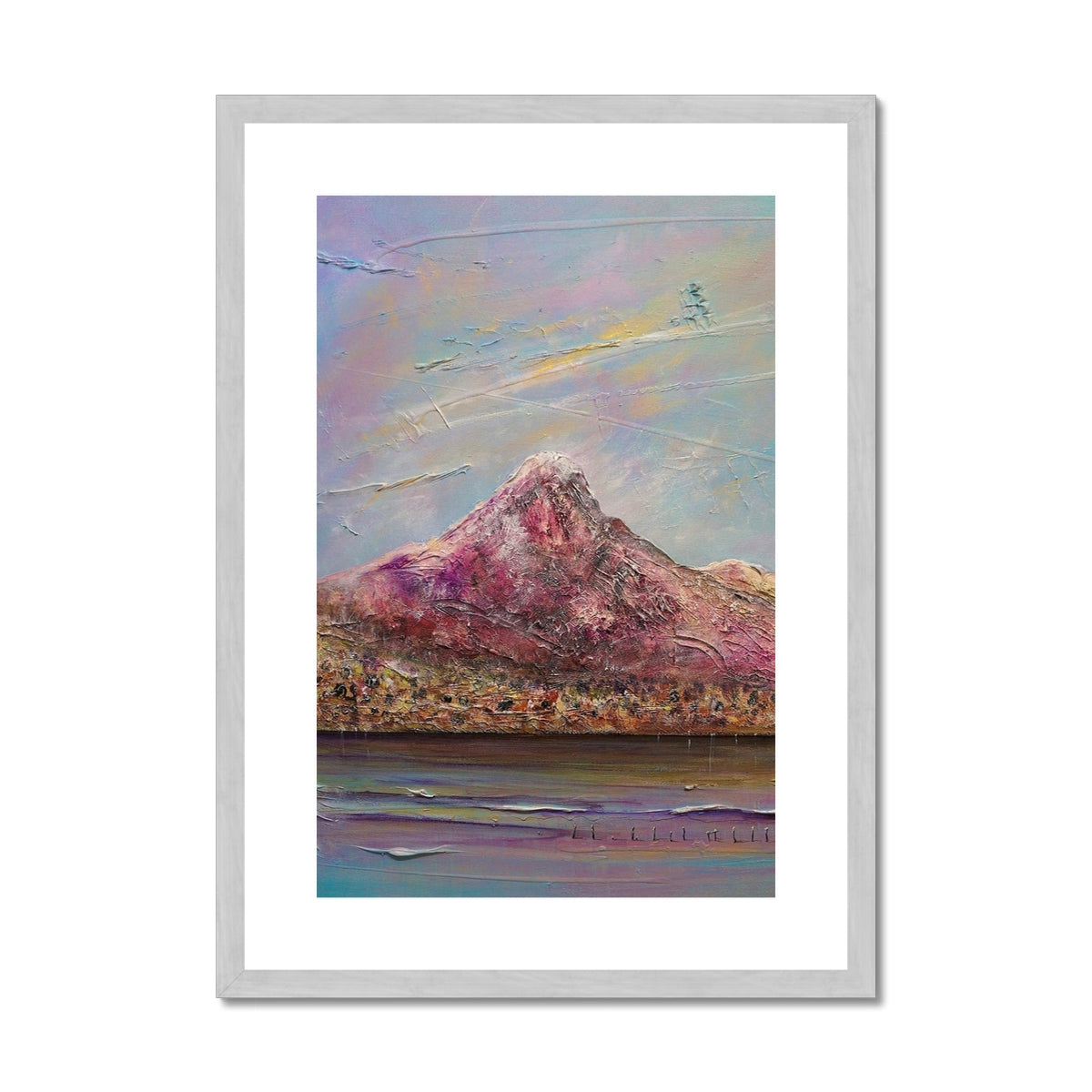 Ben Lomond Painting | Antique Framed & Mounted Prints From Scotland-Antique Framed & Mounted Prints-Scottish Lochs & Mountains Art Gallery-A2 Portrait-Silver Frame-Paintings, Prints, Homeware, Art Gifts From Scotland By Scottish Artist Kevin Hunter