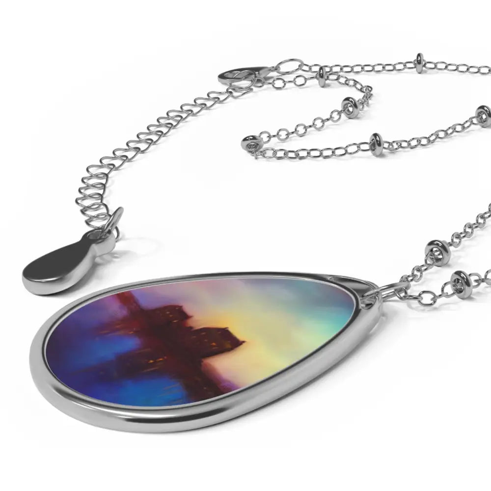 Ellipse Sunset Art Necklace Eilean Donan Castle Pendant