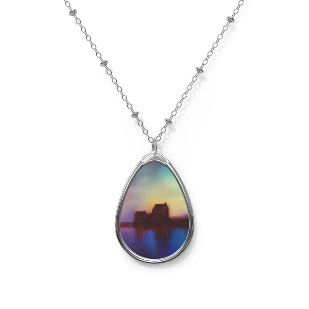 Ellipse Sunset Art Necklace Eilean Donan Castle Pendant