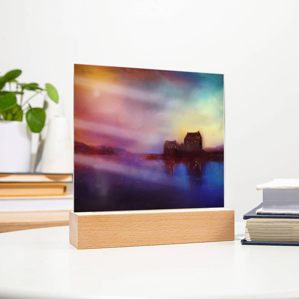 Eilean Donan Castle Sunset illuminated Neon Acrylic Art Plaque