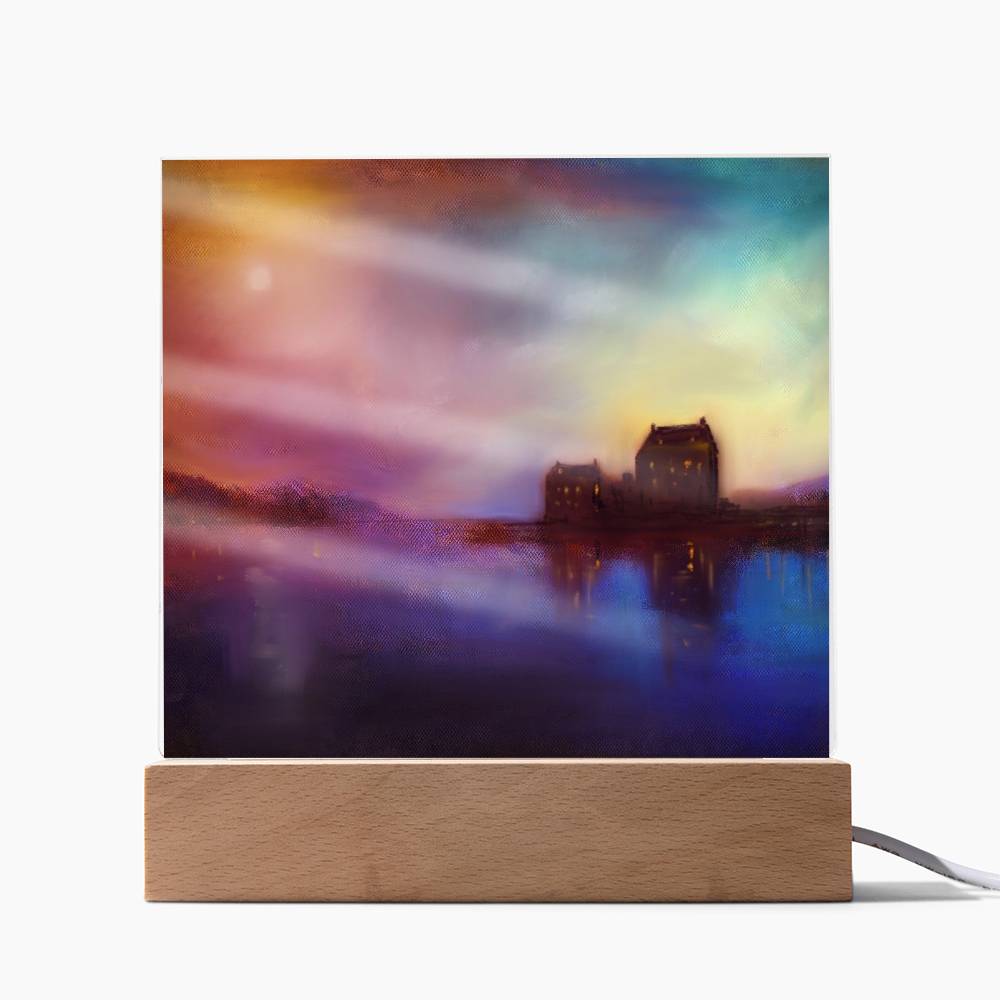 Eilean Donan Castle Sunset illuminated Neon Acrylic Art Plaque