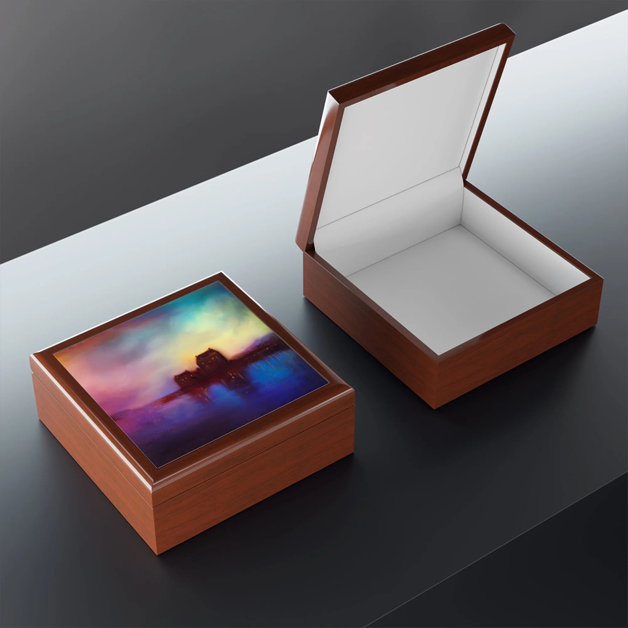 Eilean Donan Castle Sunset | Jewellery Box | Scotland - Historic & Iconic Art Gallery Worldwide Shipping Two Decorative Wooden Scottish