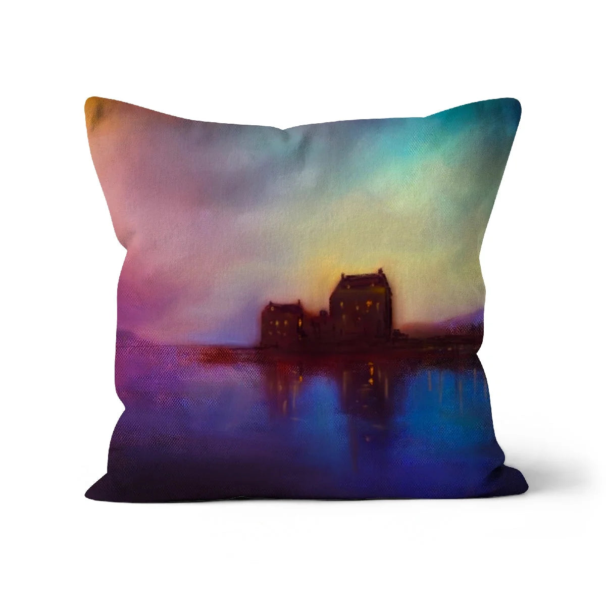 Eilean Donan Castle Sunset Cushion - Historic & Iconic Art Gallery Scotland Worldwide Shipping Square Throw Pillow Scottish Castles