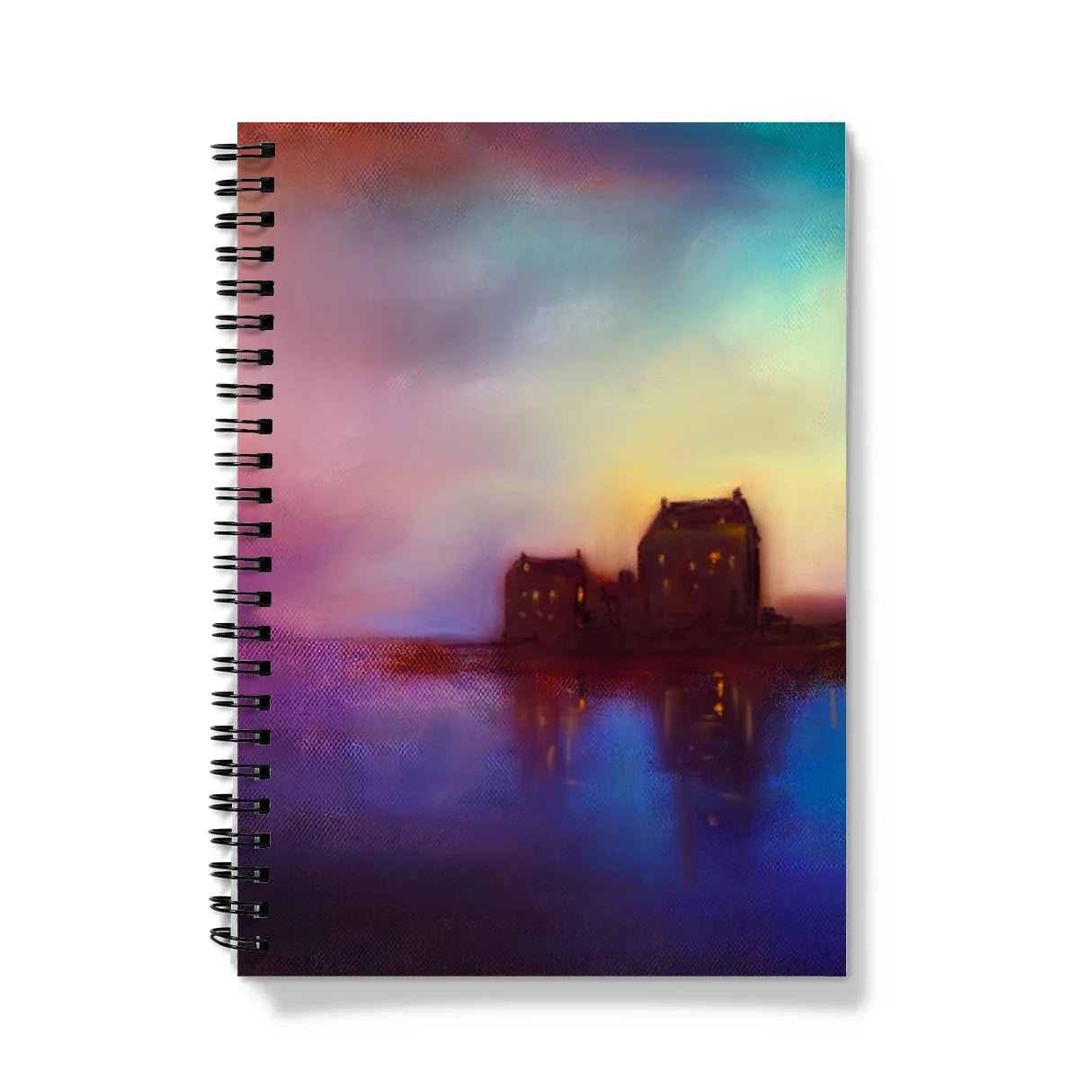 Eilean Donan Castle Sunset Notebook - Historic & Iconic Art Gallery Scotland Worldwide Shipping Spiral-bound Notebook Impressionistic